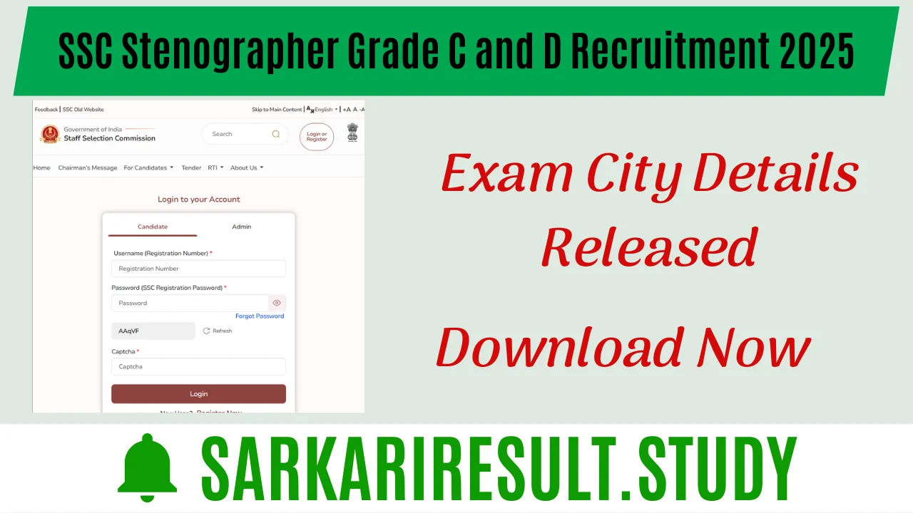 SSC Stenographer Grade C and D Recruitment 2025 Admit Card & Exam City Details