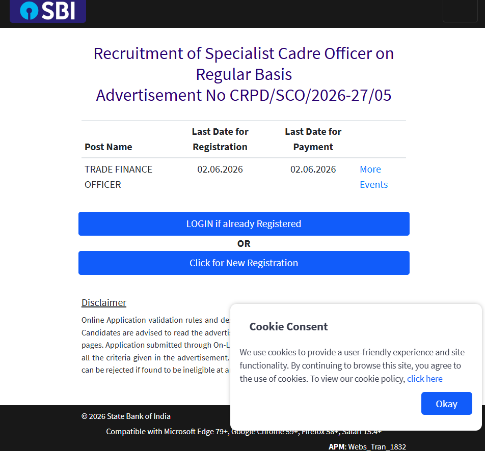 SBI SCO & TFO Officer Recruitment 2026