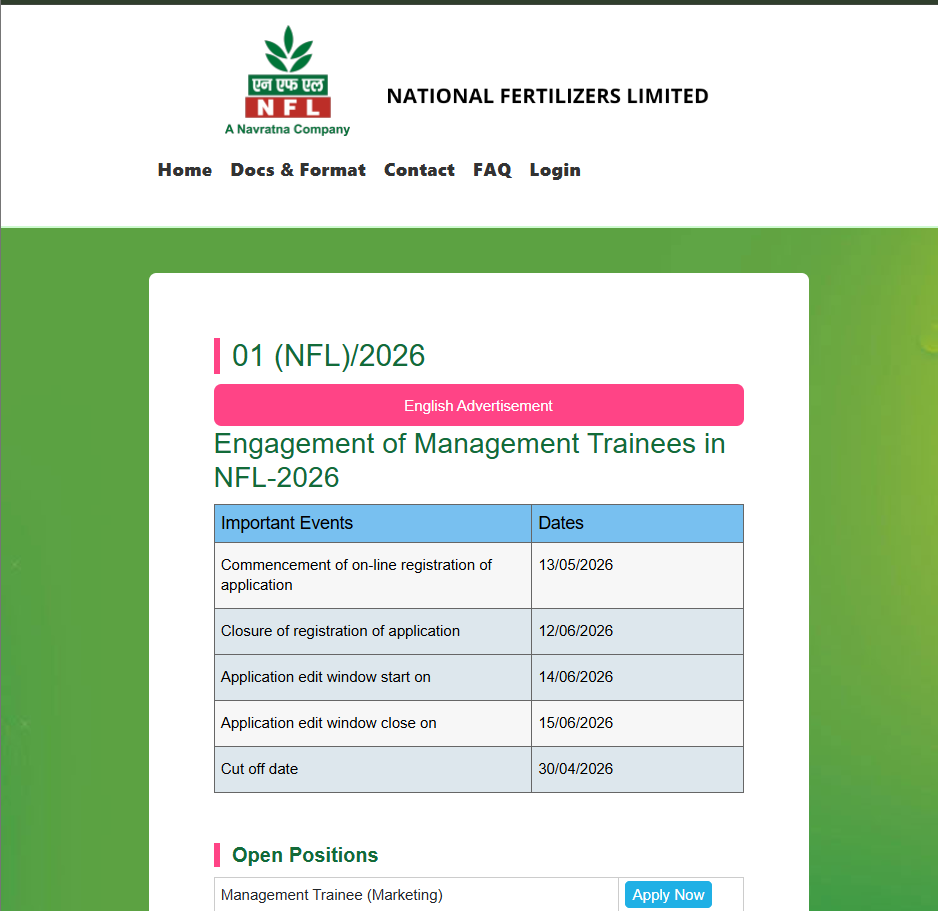NFL Management Trainee Recruitment 2026
