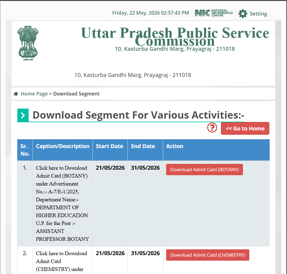 UPPSC Assistant Professor Recruitment 2025 Admit Card 