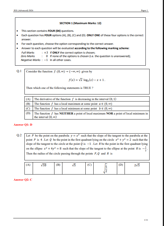IIT JEE Advanced 2026 Answer Key 