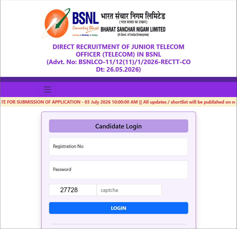 BSNL JTO Recruitment 2026