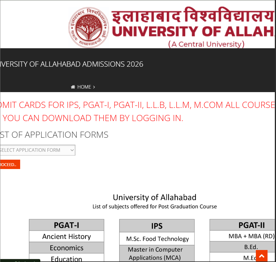 Allahabad University PGAT Admission 2025 Admit Card 