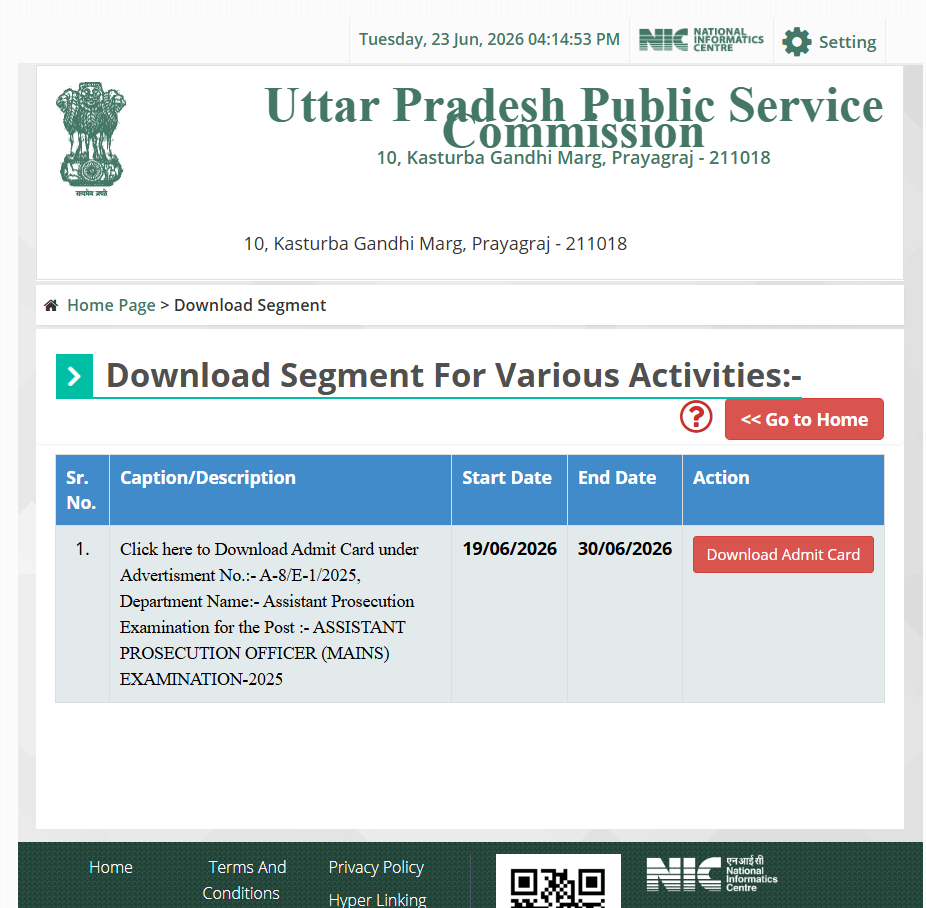 UPPSC APO Recruitment 2025 Mains Admit Card  