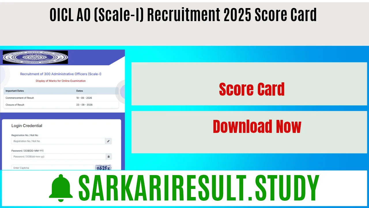 OICL AO (Scale-I) Recruitment 2025 Score Card 