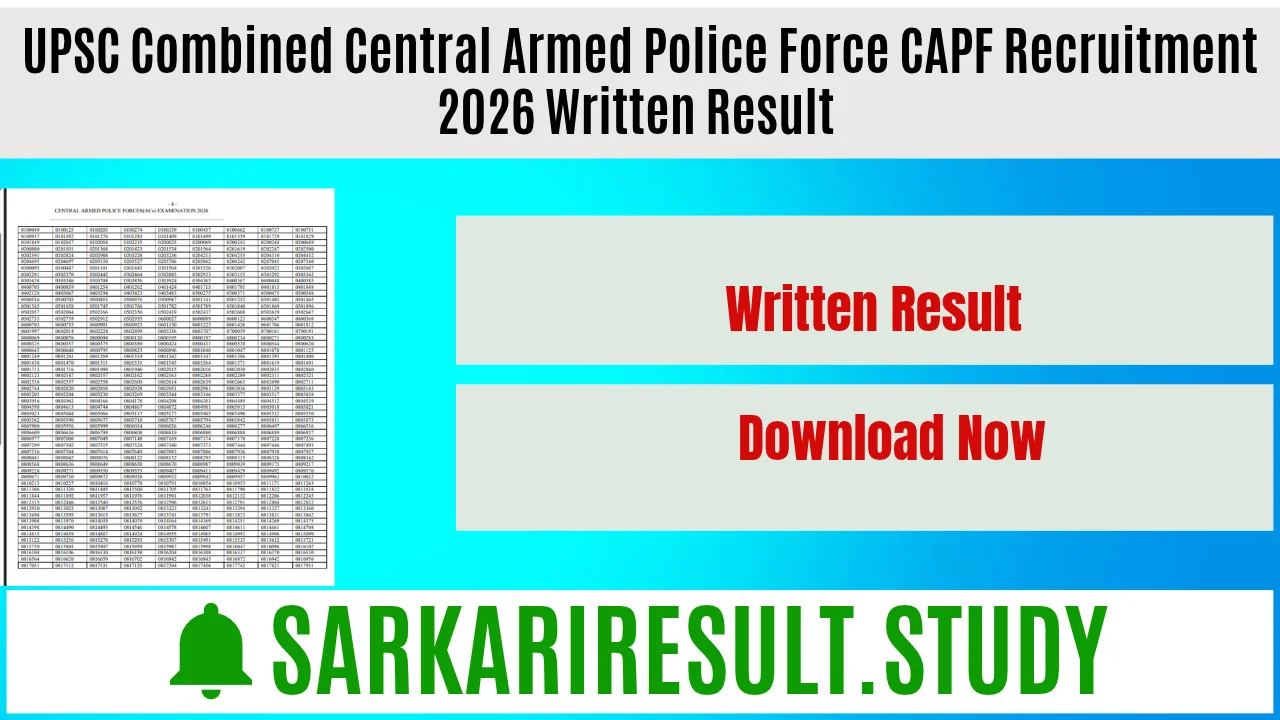 UPSC Combined Central Armed Police Force CAPF Recruitment 2026 Written Result 