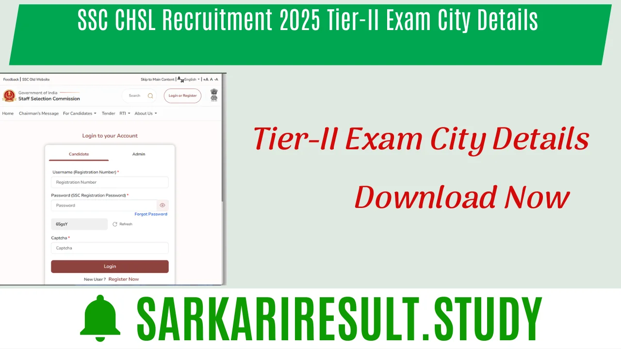 SSC CHSL Recruitment 2025 Tier-II Exam City Details 