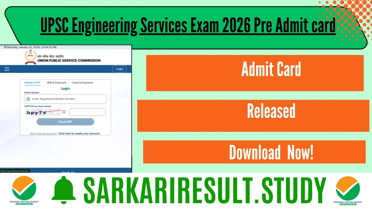 UPSC Engineering Services Exam 2026 Pre Admit card