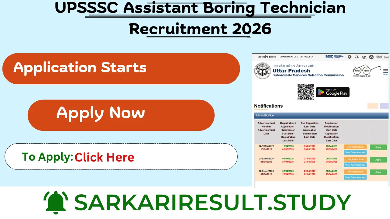 UPSSSC Assistant Boring Technician Recruitment 2026
