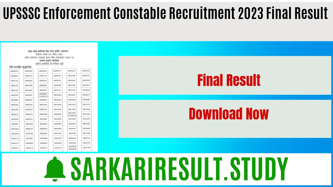 UPSSSC Enforcement Constable Recruitment 2023 Final Result 