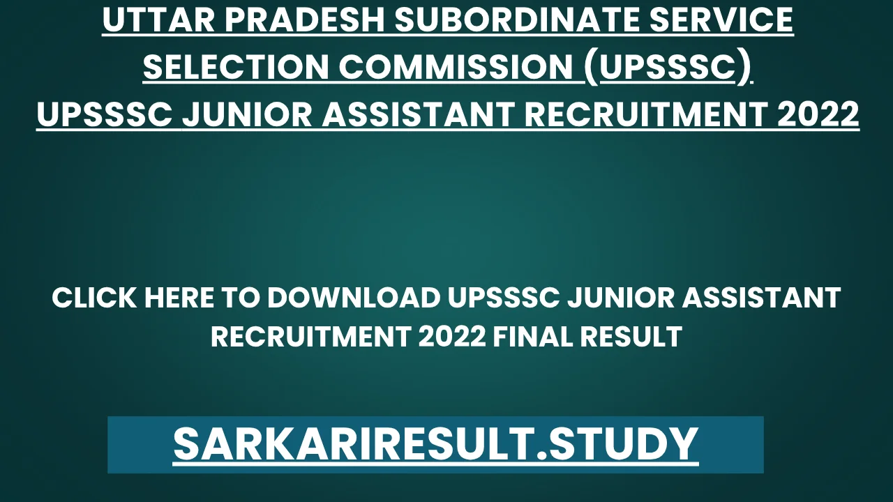 UPSSSC Junior Assistant Recruitment 2022 Final Result