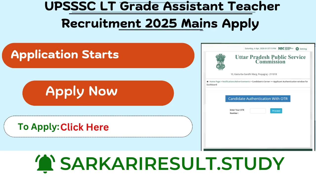UPSSSC LT Grade Assistant Teacher Recruitment 2025 Mains Apply 