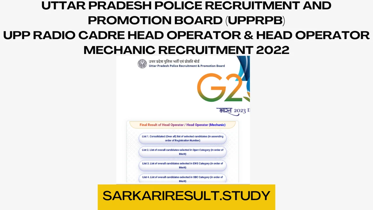 UP Police Head Operator 2022 Final Result