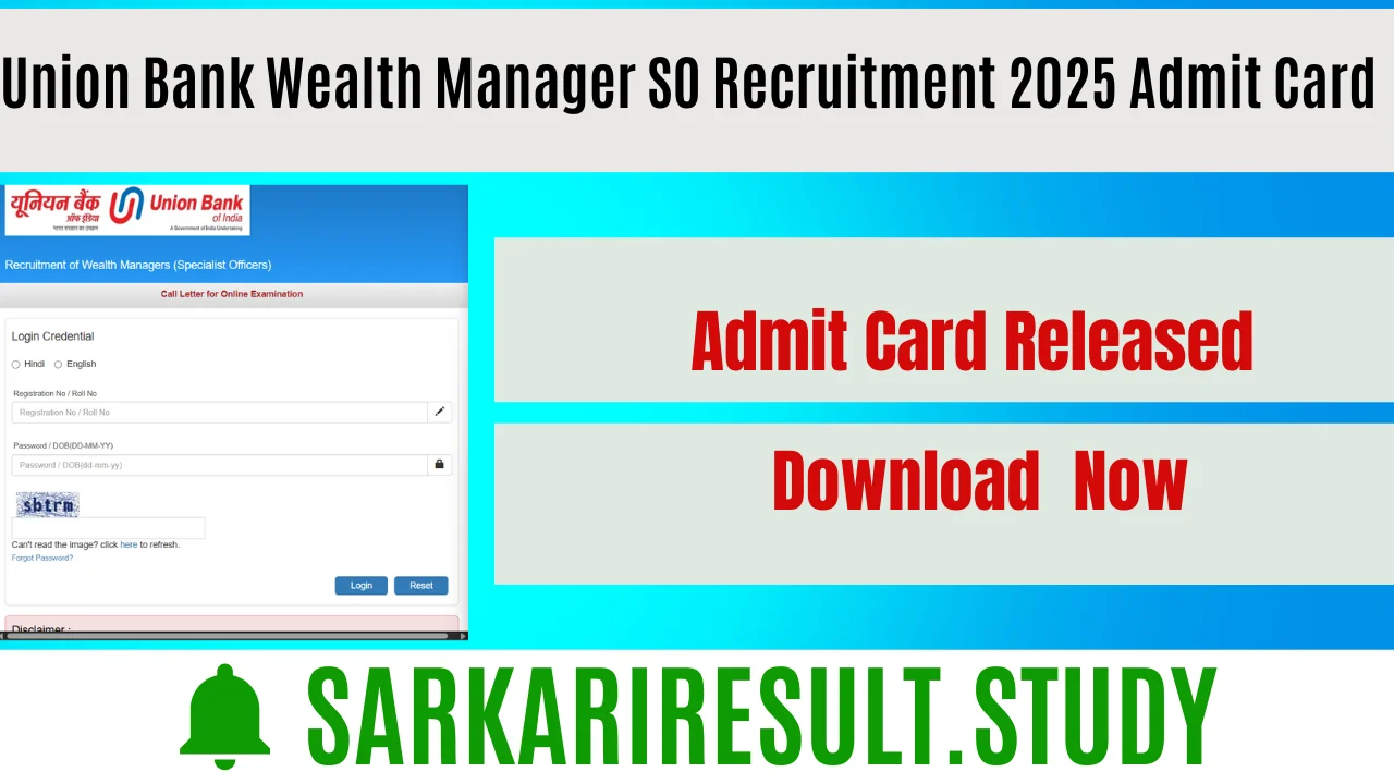 Union Bank Wealth Manager SO Recruitment 2025 Admit Card 