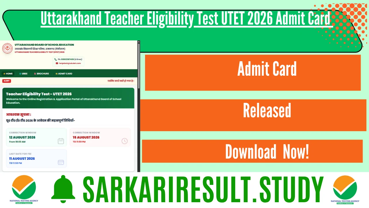 Uttarakhand Teacher Eligibility Test UTET 2026 Admit Card 
