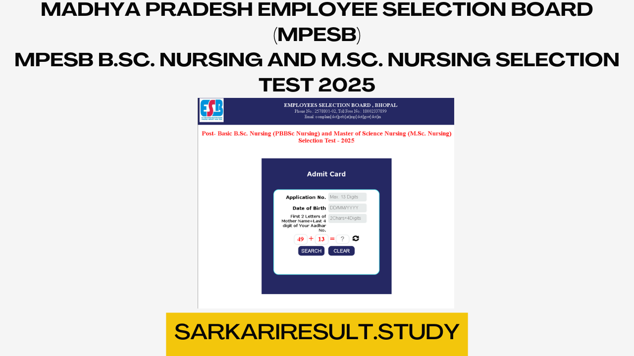 MPESB B.Sc. Nursing and M.Sc. Nursing Selection Test 2025 Admit Card