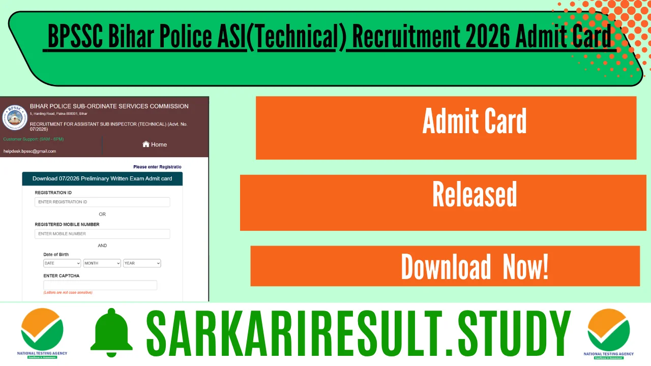  BPSSC Bihar Police ASI(Technical) Recruitment 2026 Admit Card 