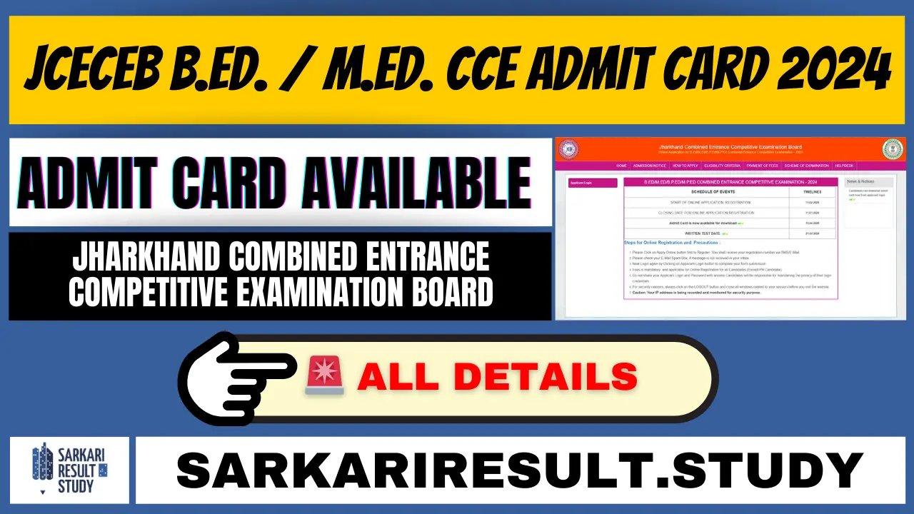 JCECEB B.Ed. / M.Ed. CCE Admit Card 2024